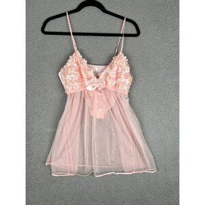 NWT Flora Nikrooz Chemise Sheer Charmeuse Lace Size Large Pink Adjustable Strap